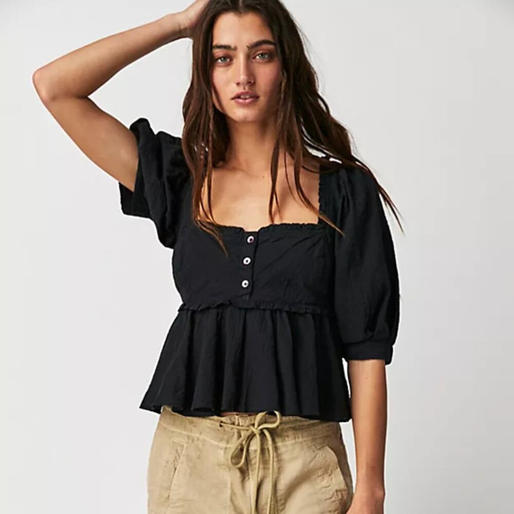 036 Free People Leave It To Me Top In Black Size Medium